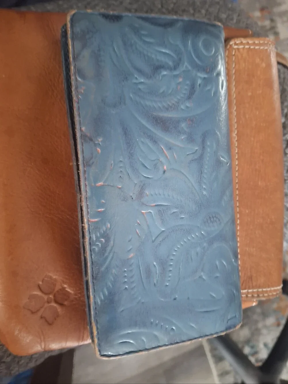 PATRICIA NASH Embossed Floral Leather Wallet in Teal Blue
